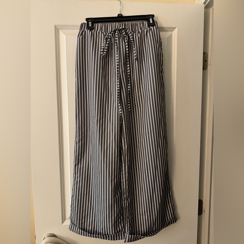 Gray and White Striped Pants